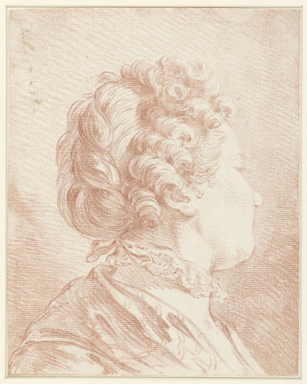 Głowa kobiety zwrócona w prawo z koronkowym kołnierzem autorstwa François Boucher (possibly)