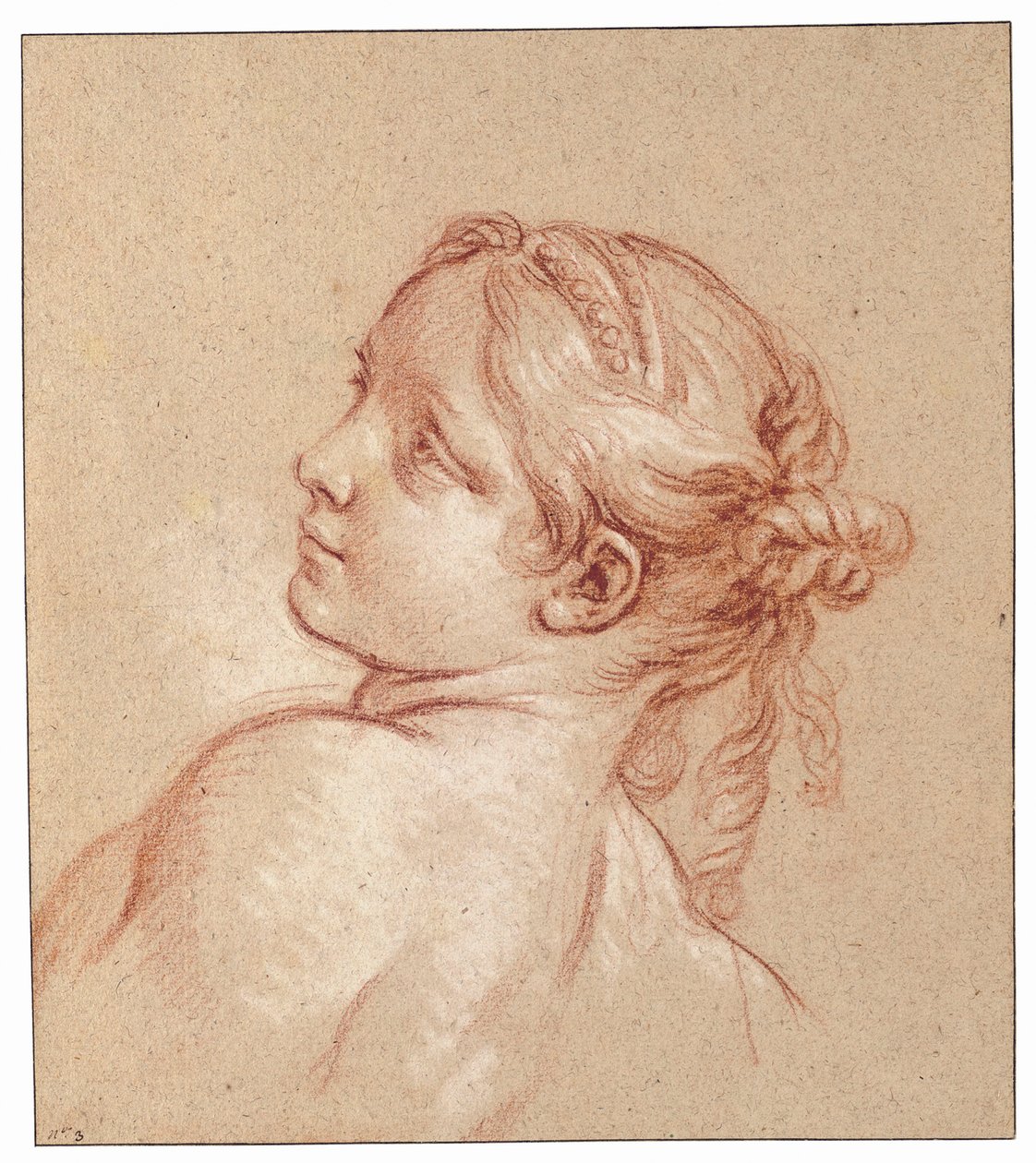 Dziewczyna, długość biustu, jej głowa przechylona w lewo autorstwa François Boucher