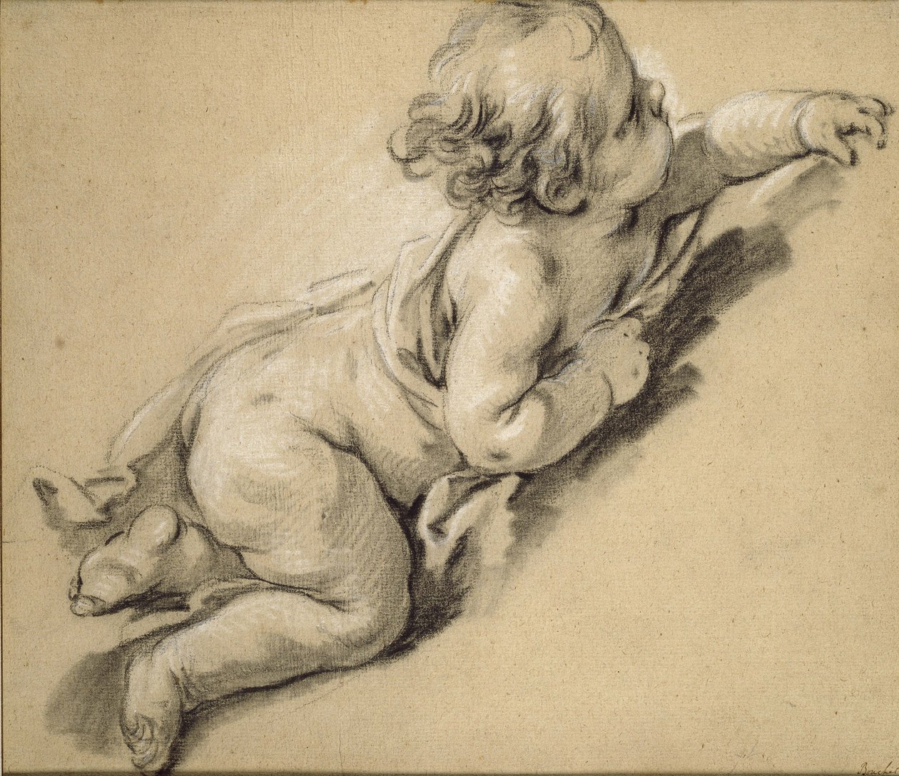 Putto pochylający się w prawo (kreda na papierze) autorstwa François Boucher