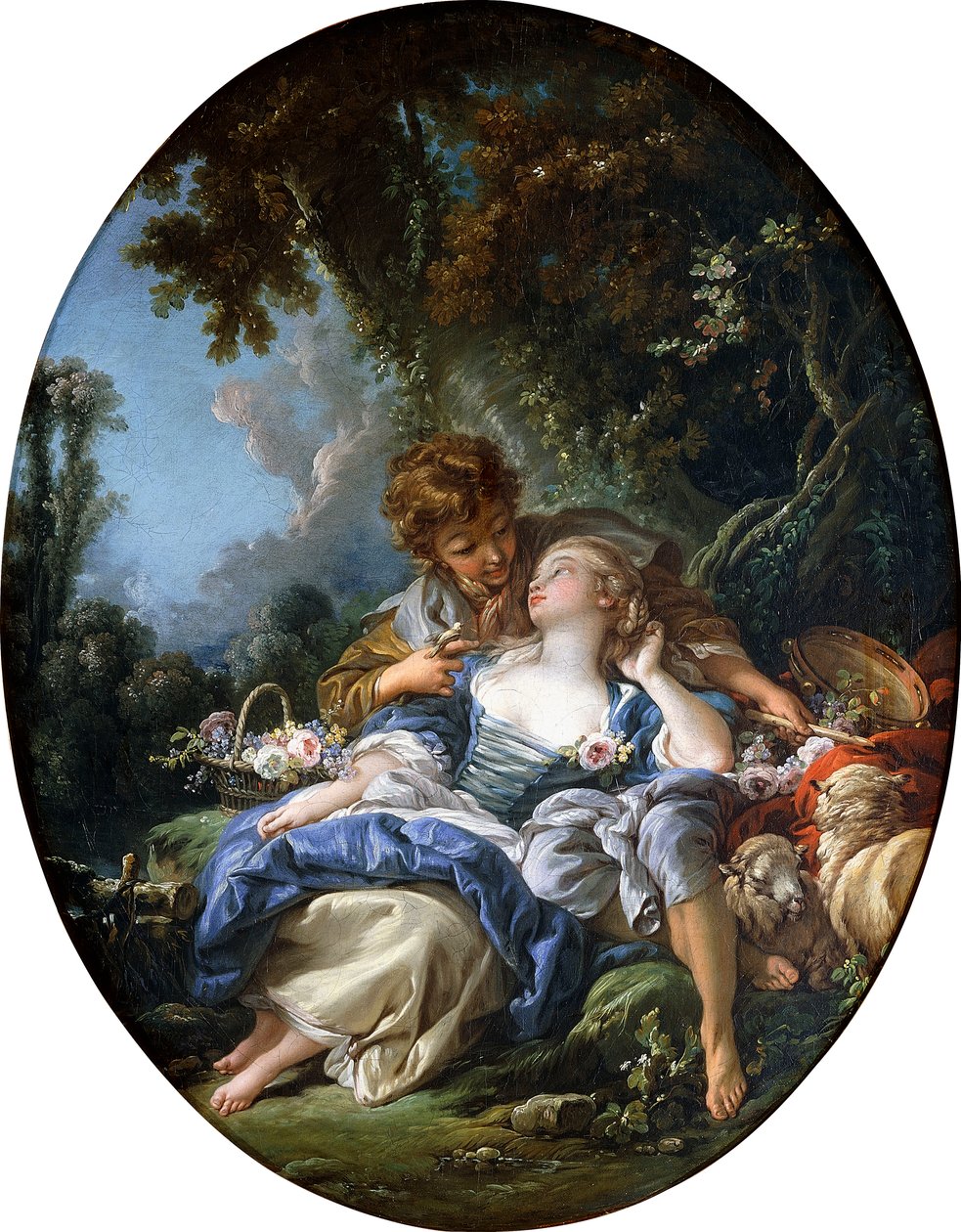 Pasterz i pasterka w Dalliance w zalesionym krajobrazie, 1761 autorstwa François Boucher