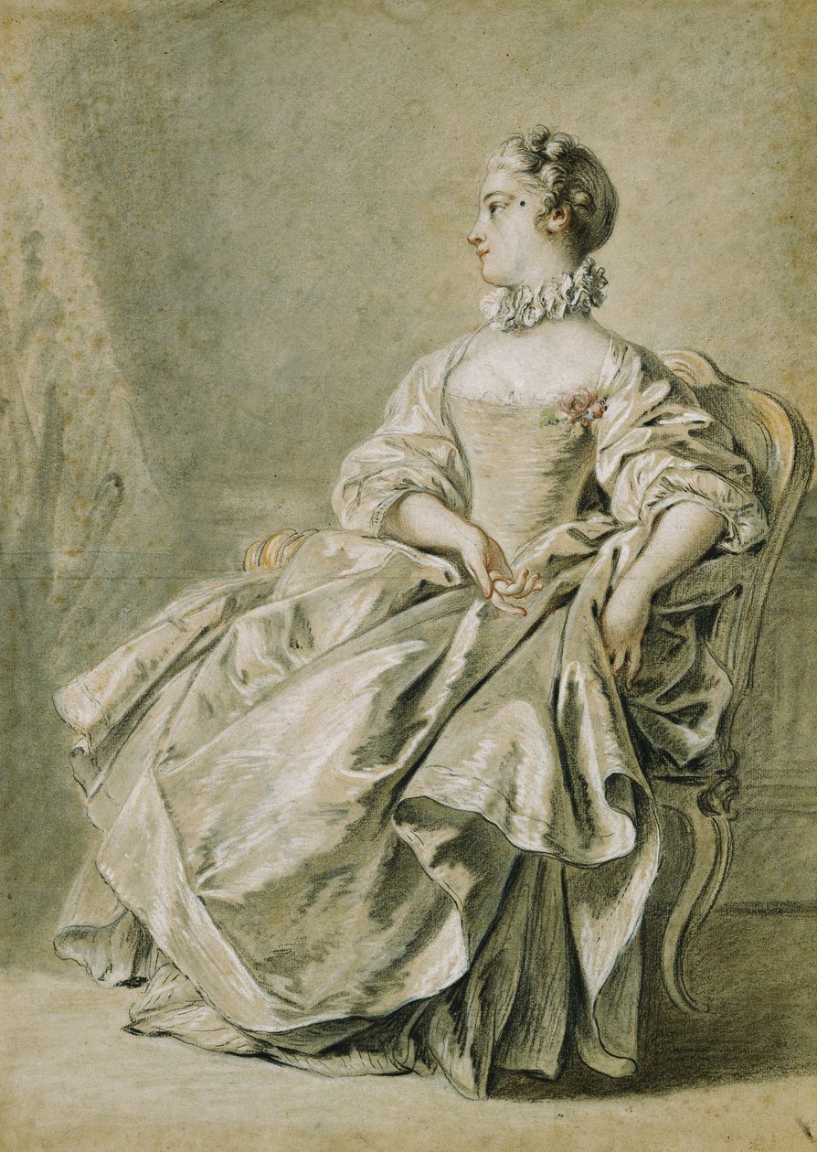 Młoda kobieta siedząca w profilu po lewej stronie, autorstwa François Boucher