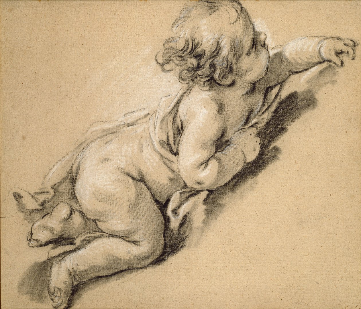 Putto leżące w prawo, połowa XVIII wieku. autorstwa François Boucher
