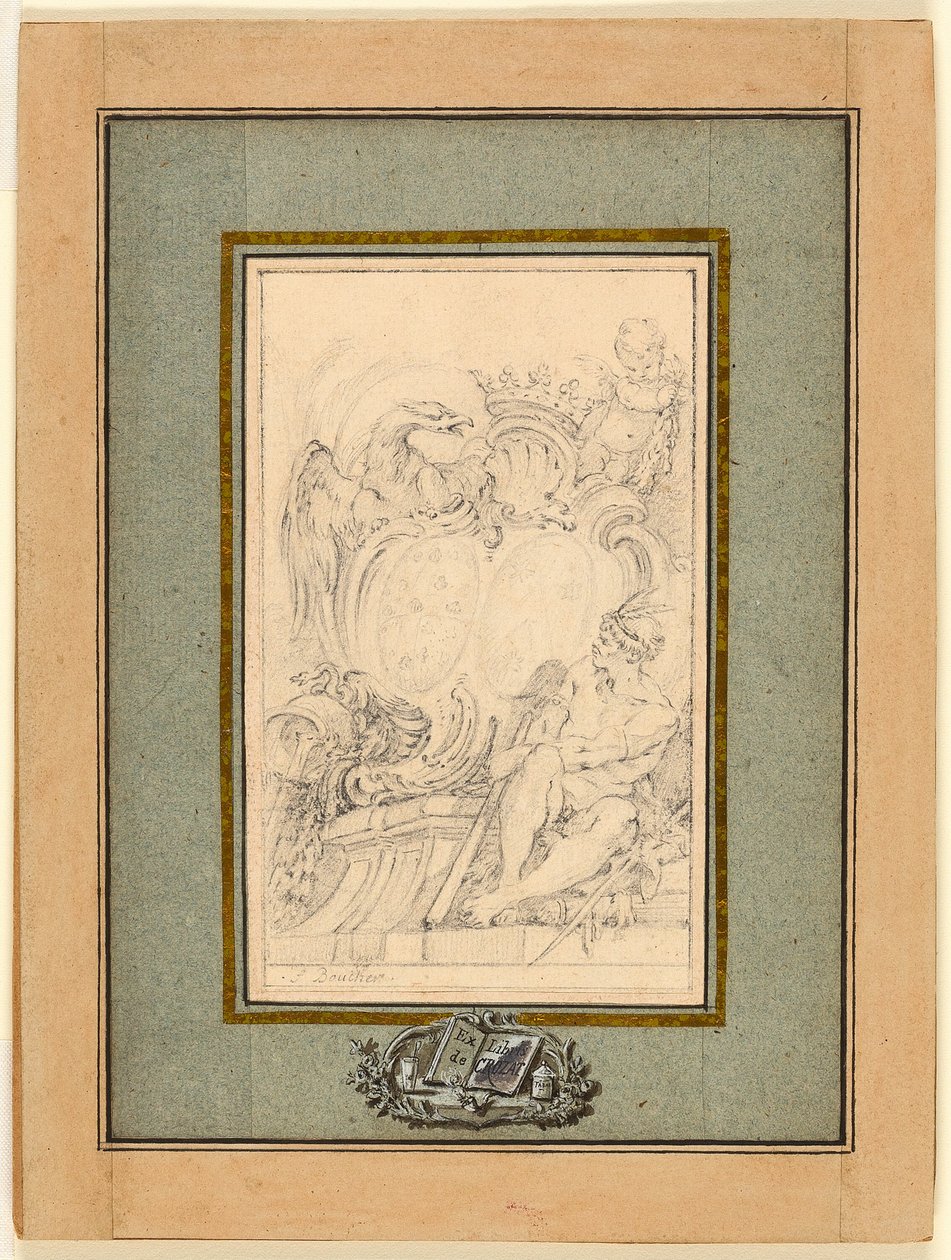 Ekslibris herbowy dla Crozata, barona de Thiers autorstwa François Boucher