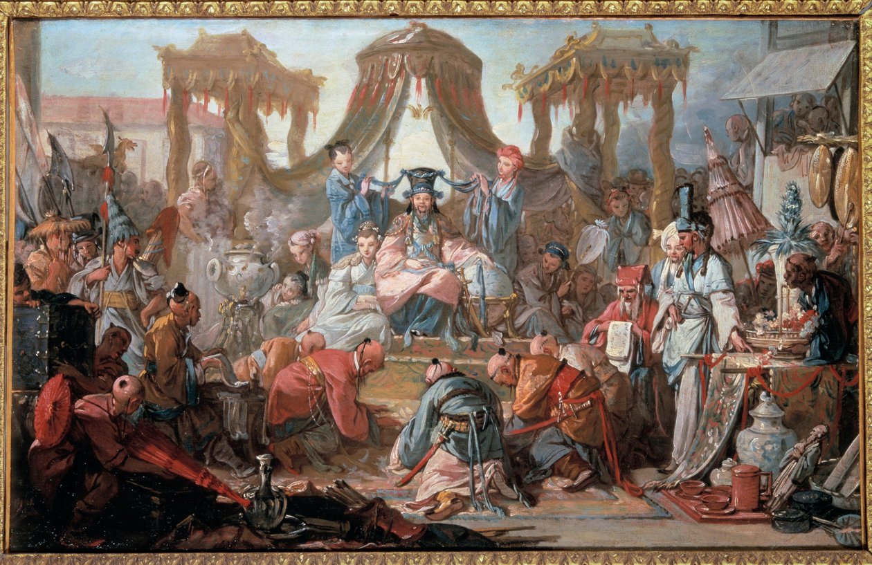 Audiencja cesarza Chin Poddani padają na twarz przed cesarzem. Obraz Francois Boucher autorstwa François Boucher