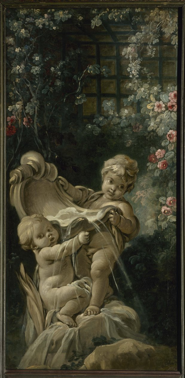 Boucher - Fontanna z dwojgiem kochanków, jeden klęczący, między 1765 a 1770 r. autorstwa François Boucher