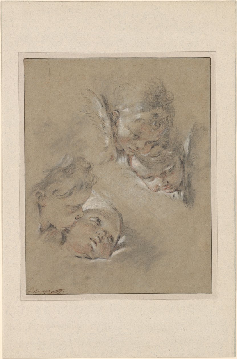 Boucher - Cztery głowy cherubinów, III, 104b autorstwa François Boucher
