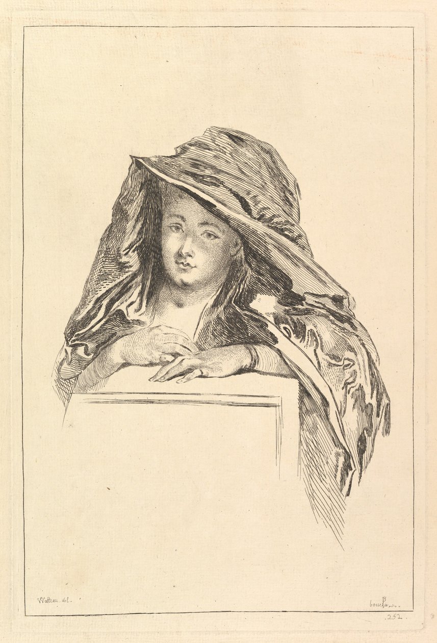 Popiersie Portret kobiety w płaszczu z kapturem, XVIII wiek. autorstwa François Boucher