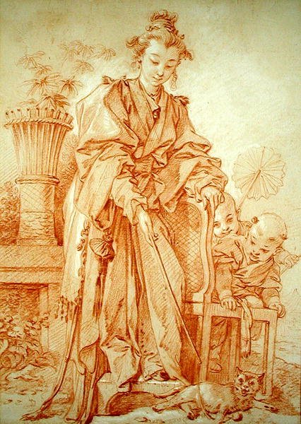 Chinka bawiąca się z kotem autorstwa François Boucher