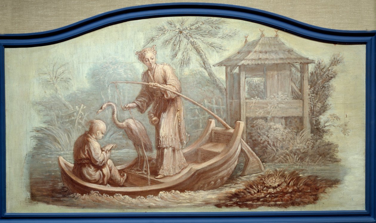 Chinoiserie: Scena połowu ryb w Chinach. Rysunki Front de porte autorstwa Francois Boucher (1703-1770) autorstwa François Boucher