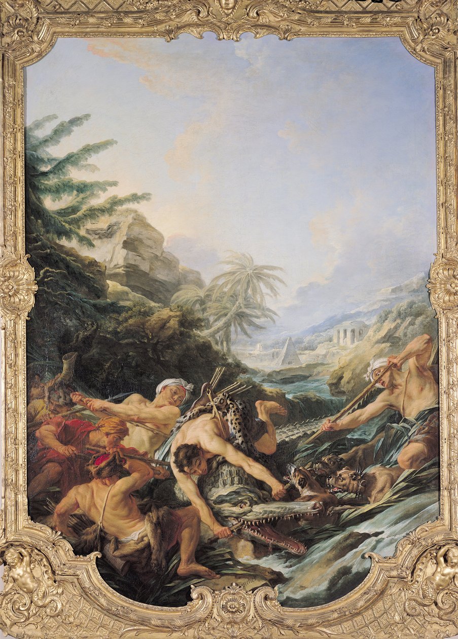 Polowanie na krokodyla (olej na płótnie) autorstwa François Boucher