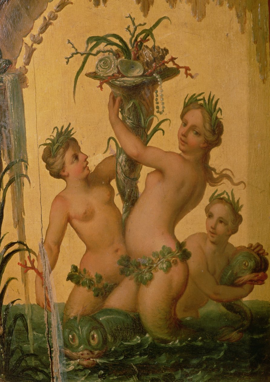 Fragment syren trzymających róg obfitości z Powozu Państwowego Piotra Wielkiego, ok. 1724 autorstwa François Boucher