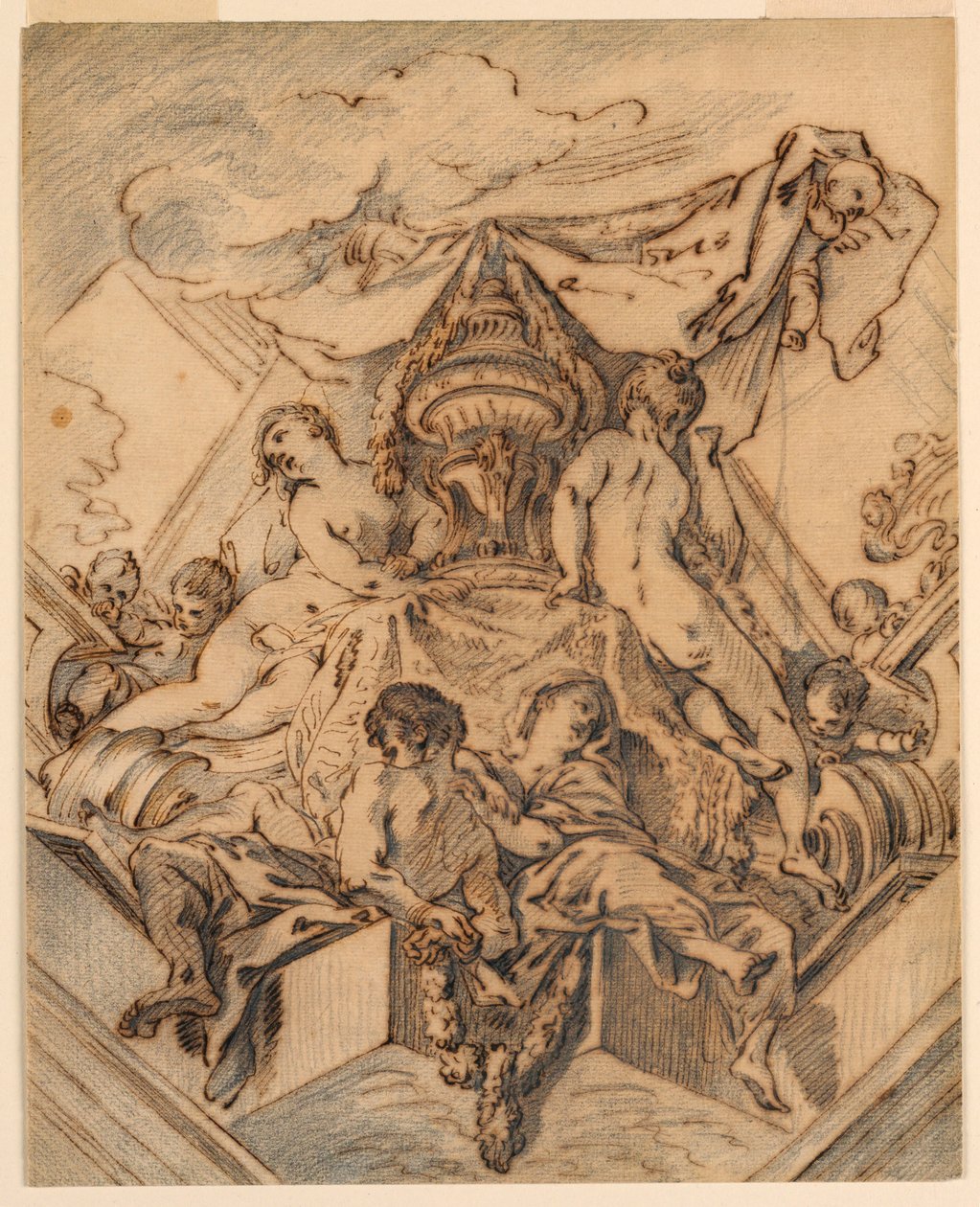 Rysunek, projekt motywu narożnego malowanego sufitu, 1740 r. autorstwa François Boucher