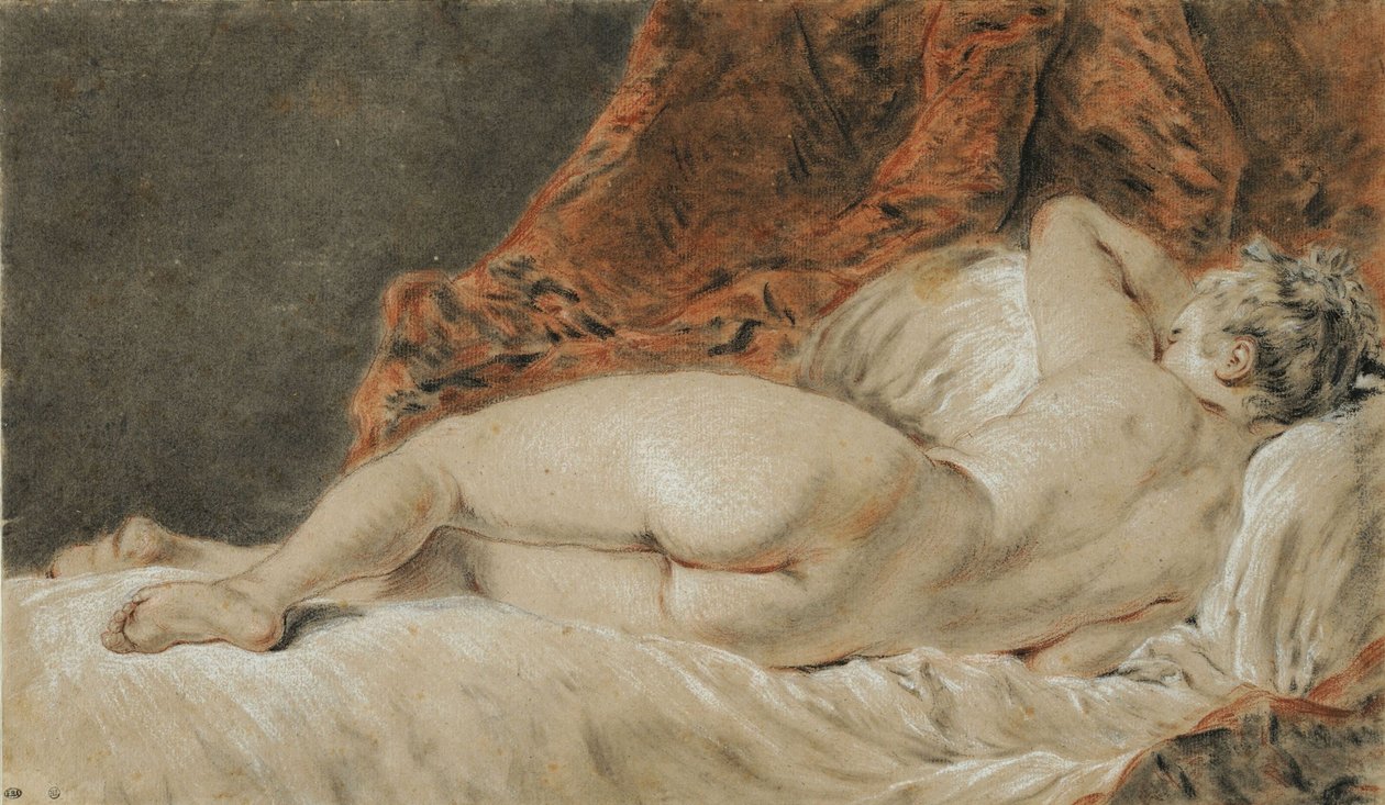Kobieta leżąca widziana od tyłu, zwana Snem, ok. 1720 r. autorstwa François Boucher