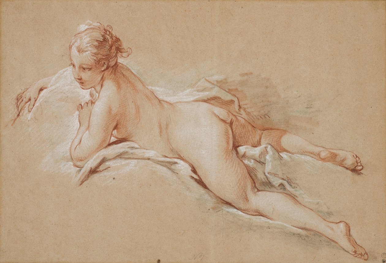 Francuski: Kobieta leżąca na brzuchu autorstwa François Boucher