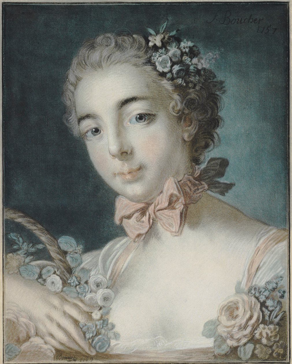 Głowa Flory, 1769 (rycina w manierze pastelowej) autorstwa François Boucher