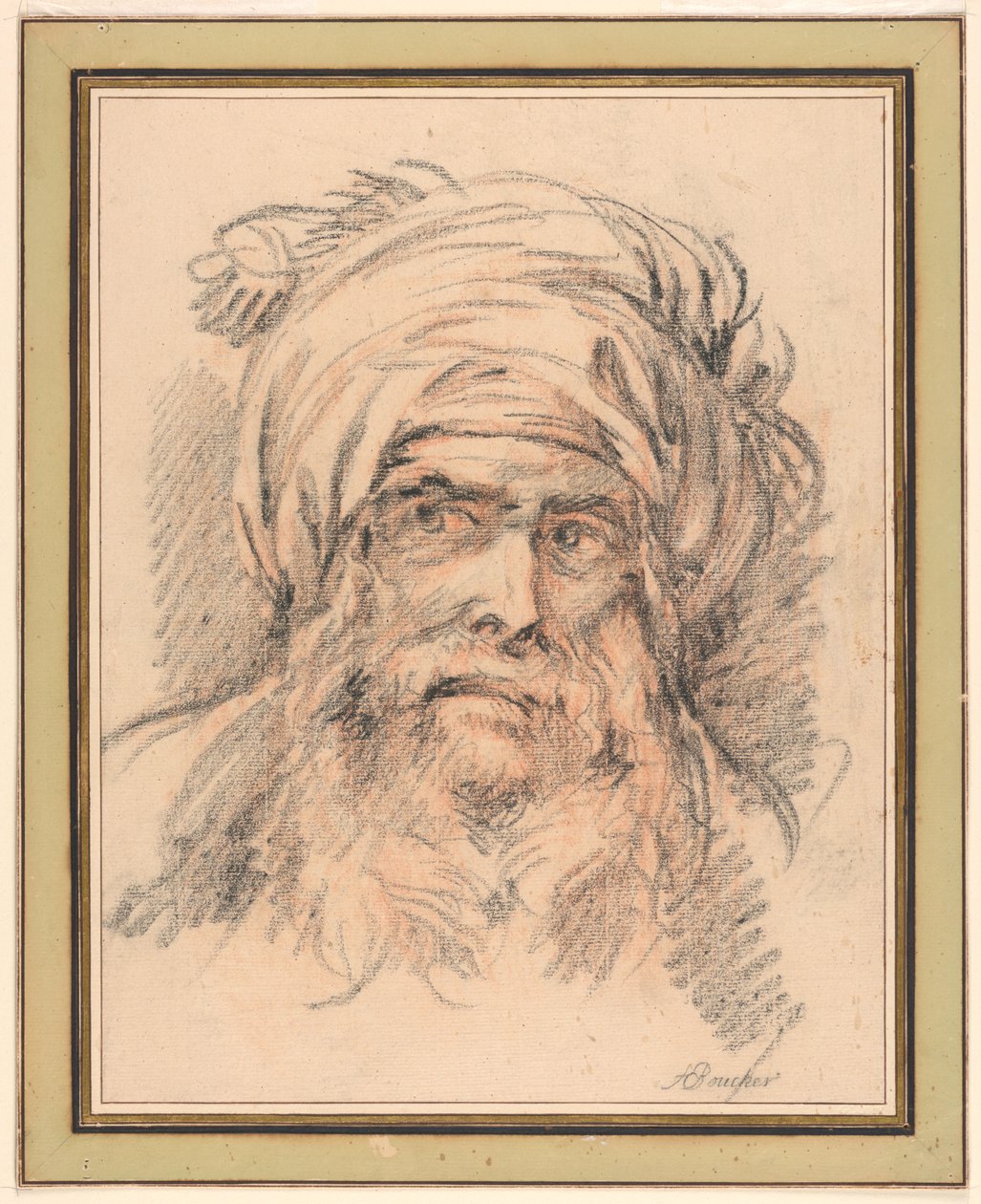Głowa mężczyzny w turbanie autorstwa François Boucher