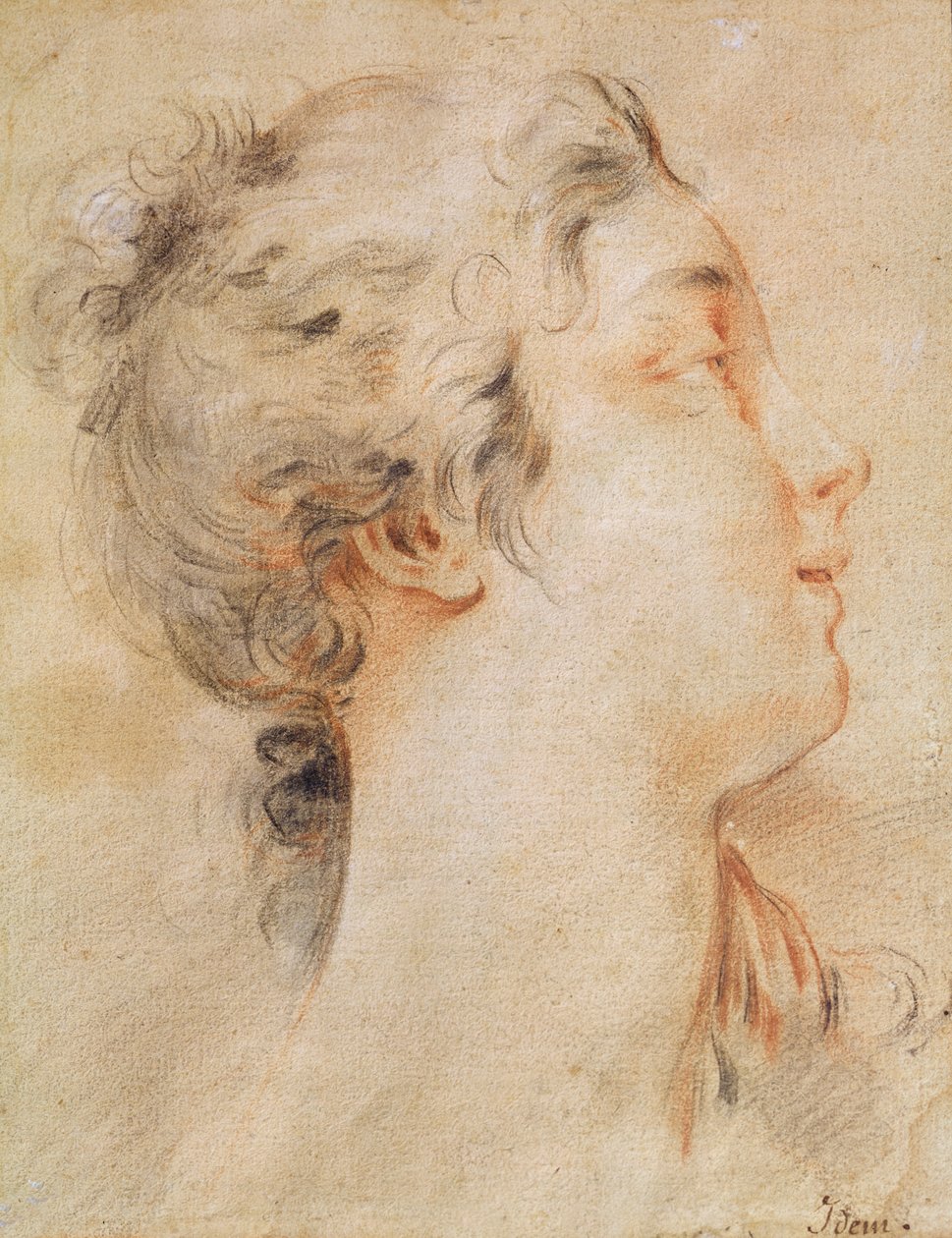 Głowa kobiety zwróconej w prawo (czarny ołówek i sangwina) autorstwa François Boucher