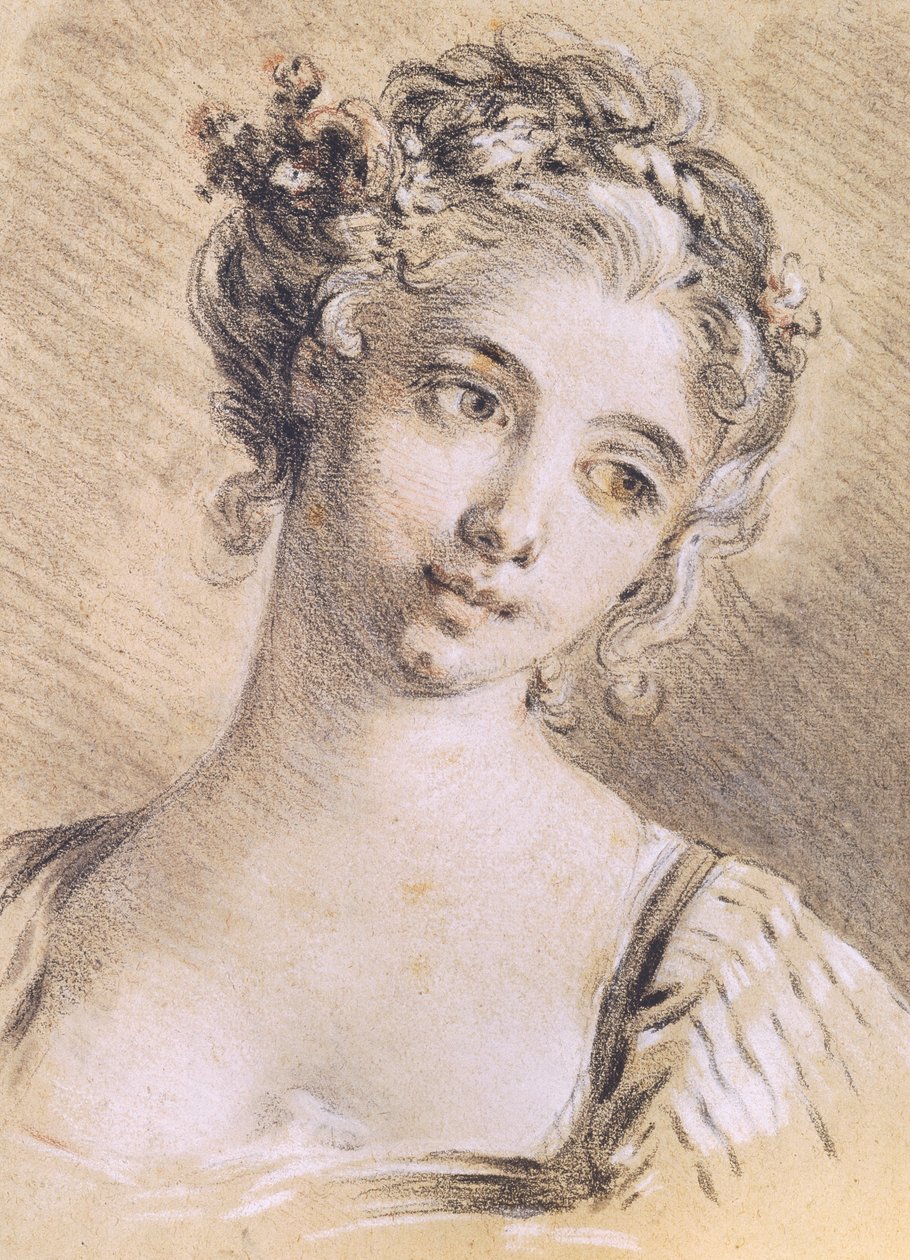 Głowa młodej dziewczyny (węgiel i biała kreda na papierze) autorstwa François Boucher