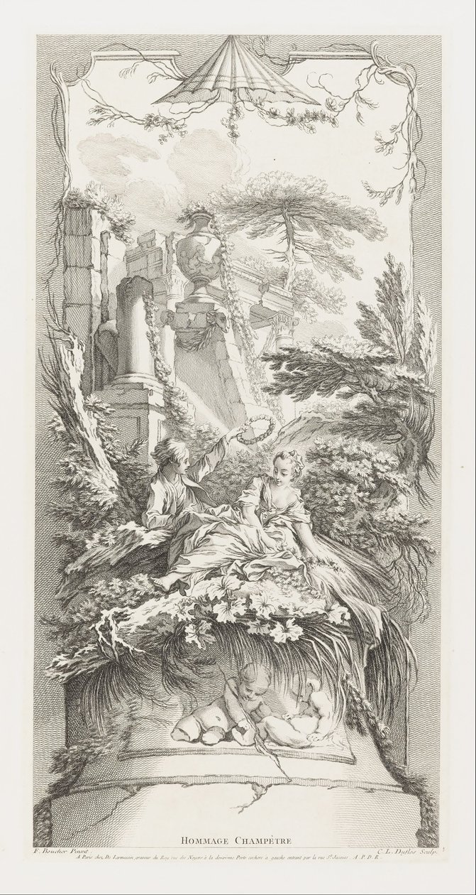 Hommage Champètre (Pastorale) w Nouveaux Morceaux pour des Paravents [Nowe koncepcje dla ekranów]. autorstwa François Boucher