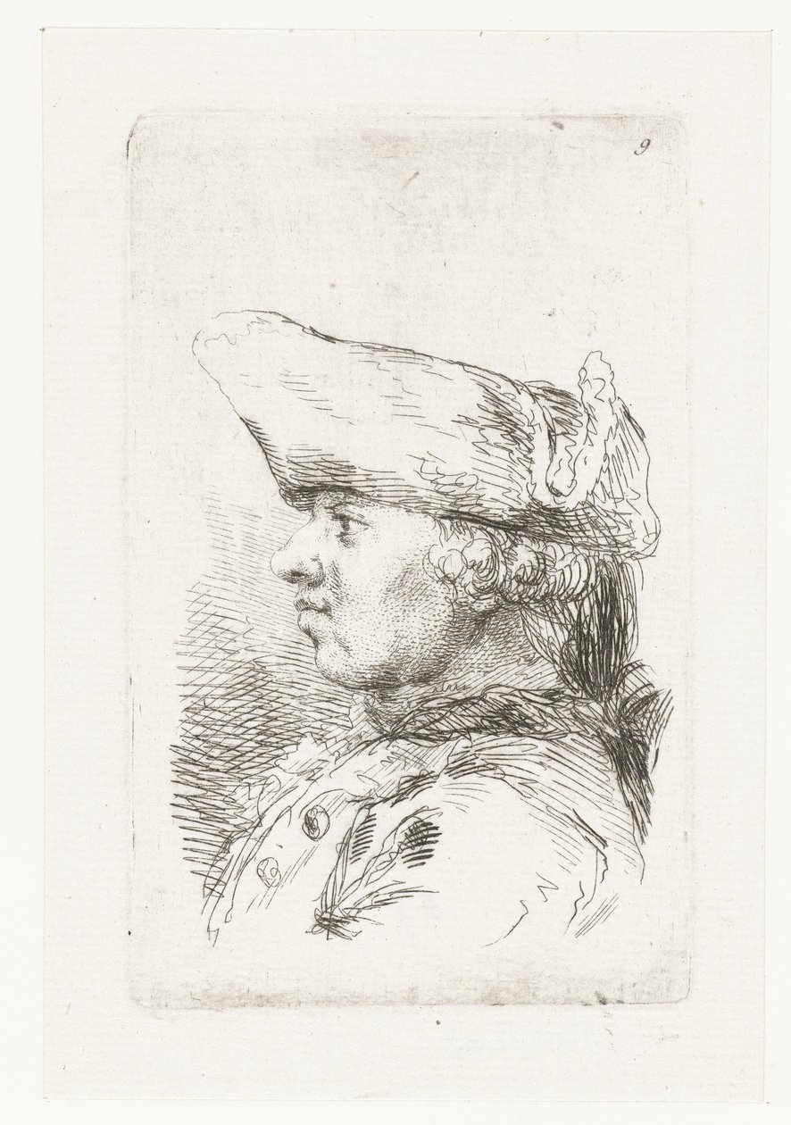 Głowa mężczyzny z tricornem Zestaw małych utworów gatunkowych i nagłówków (tytuł serii) autorstwa François Boucher