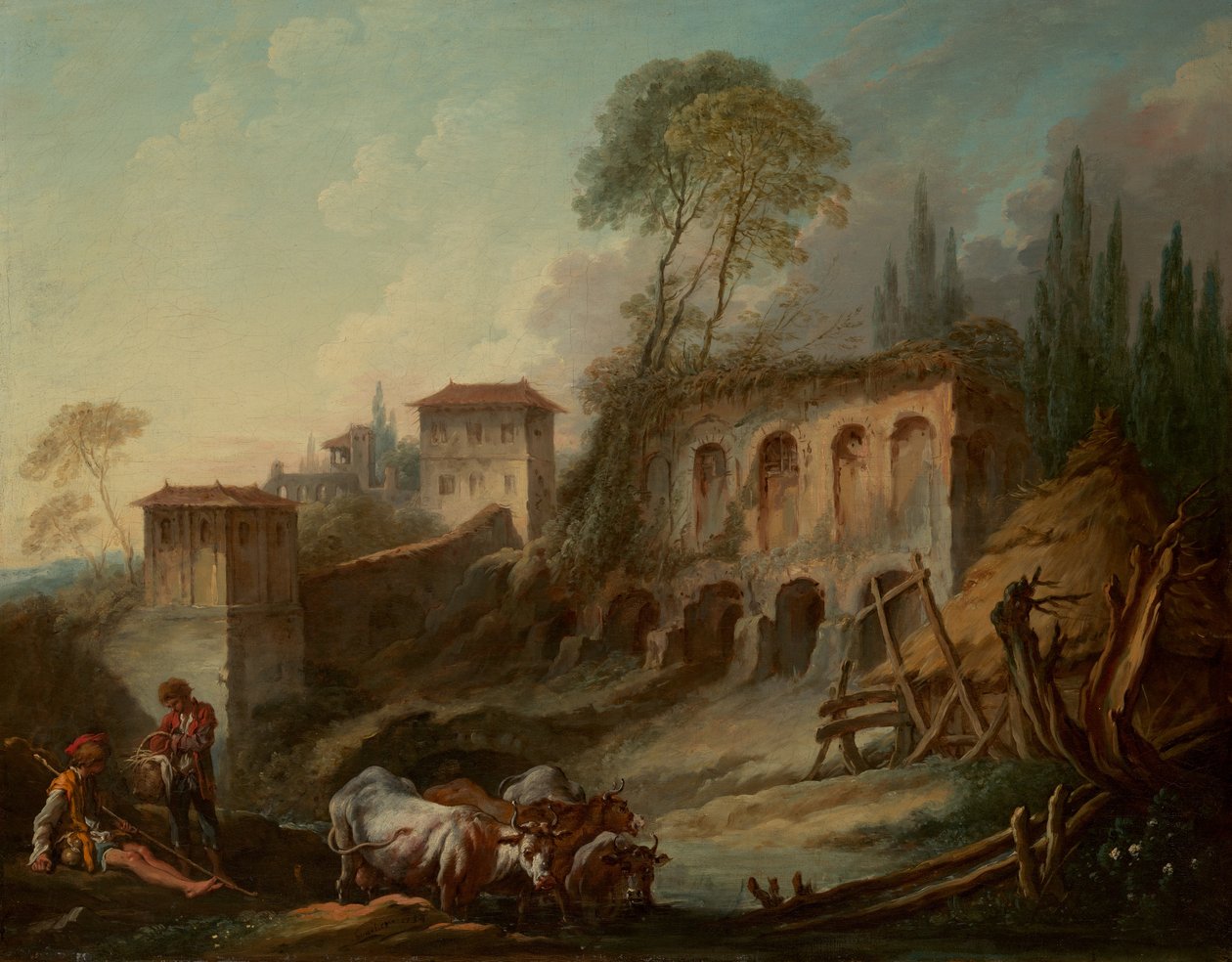 Wyimaginowany krajobraz ze wzgórzem Palatyn z Campo Vaccino, 1734. autorstwa François Boucher