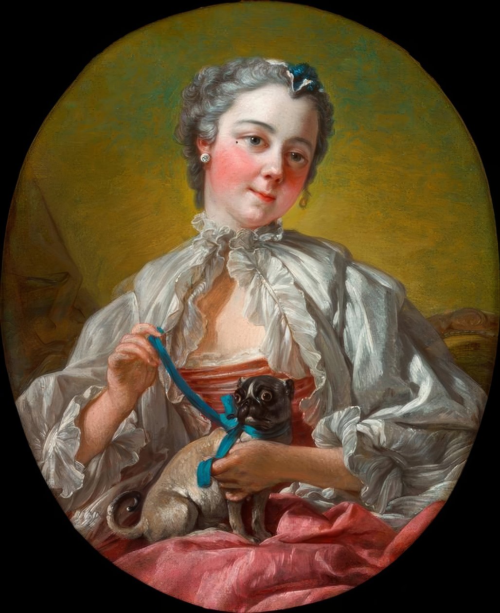 Młoda kobieta z mopsem autorstwa François Boucher