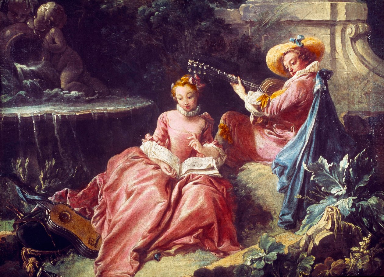 Lekcja muzyki Malarstwo Francois Bouchera (1703-1770). 18 wiek. Paryż. Muzeum koniaku Jay autorstwa François Boucher