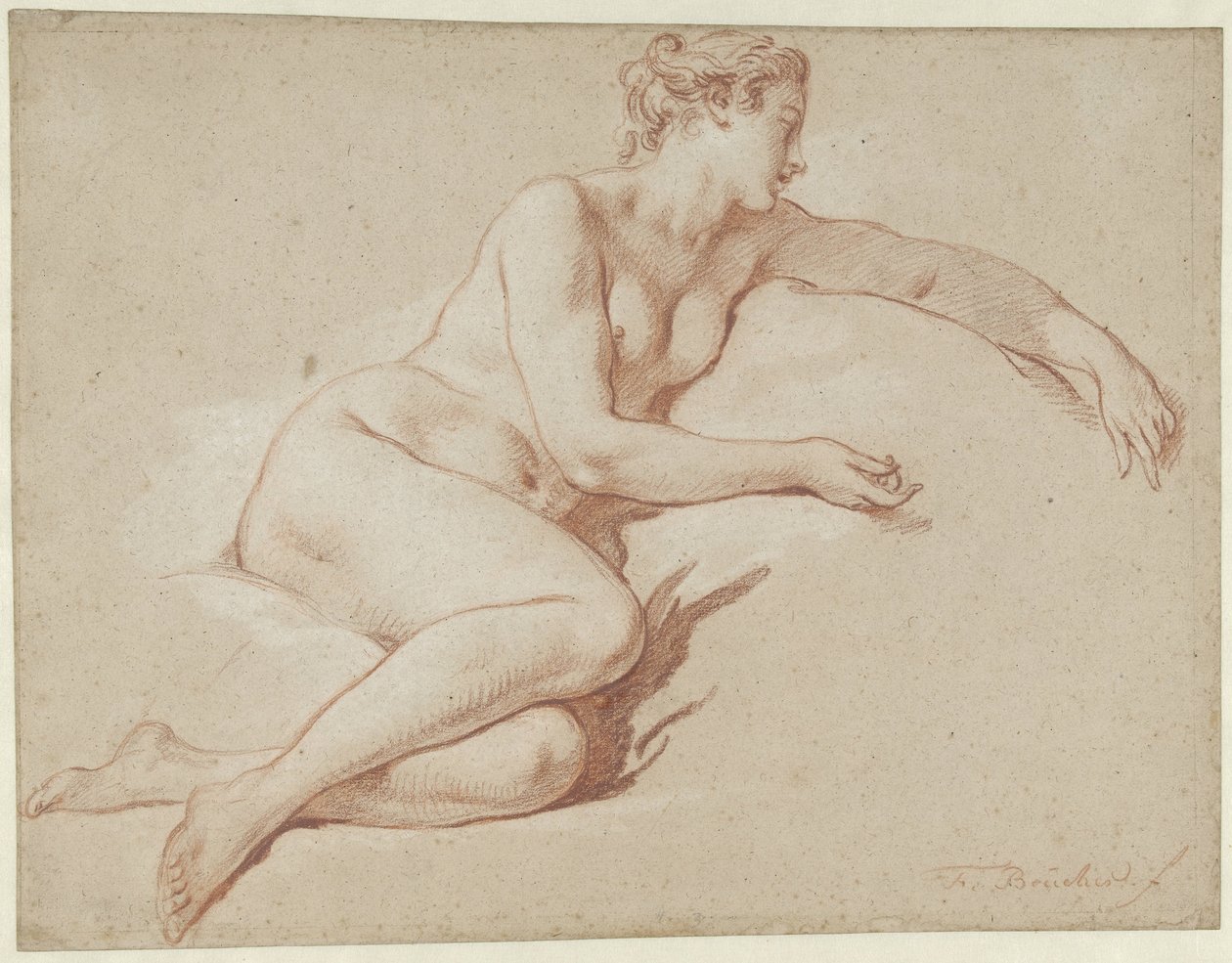 Półleżąca nagość kobieca Leżąca naga kobieta, zwrócona w prawo autorstwa François Boucher
