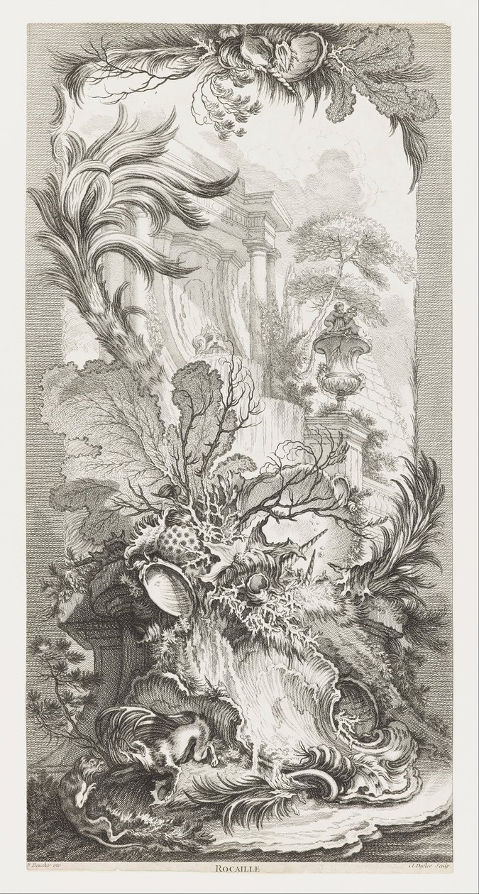 Rocaille [Rokokowy design], w Nouveaux Morceaux pour des Paravents [Nowe koncepcje ekranów]. autorstwa François Boucher