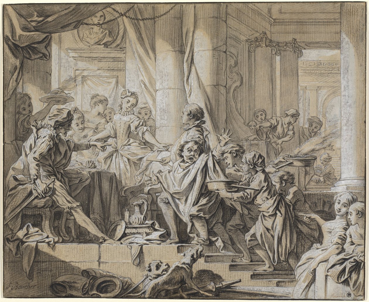 Sancho ucieka przed sługami księcia autorstwa François Boucher