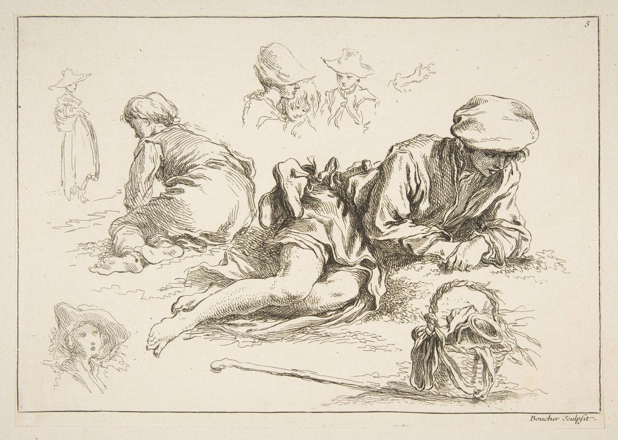 Arkusz szkiców, ca. 1735. autorstwa François Boucher