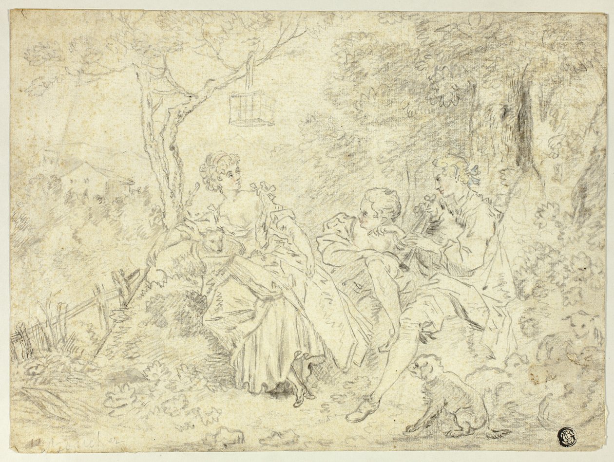 Pasterze i młody mężczyzna grający na dudach autorstwa François Boucher