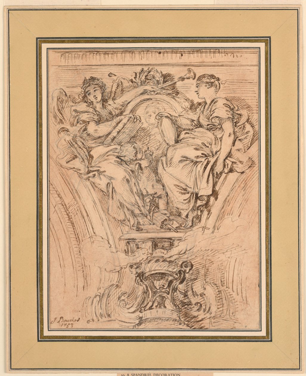 Spandrel Dekoracja: Sława i Prawda Poklaskują Ludwika XV autorstwa François Boucher