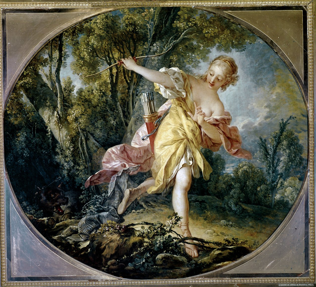 Sylvie ucieka przed wilkiem, którego zraniła autorstwa François Boucher