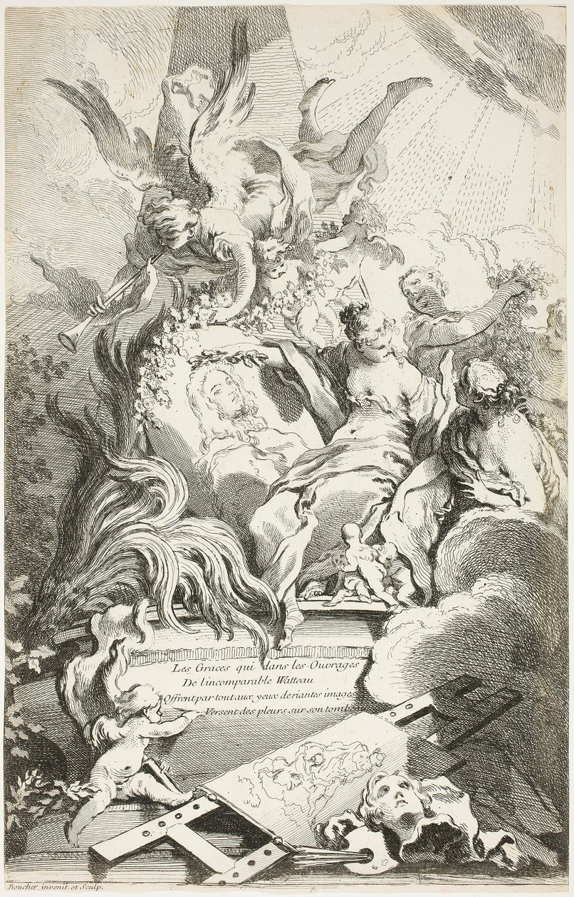 Gracje na nagrobku Watteau autorstwa François Boucher