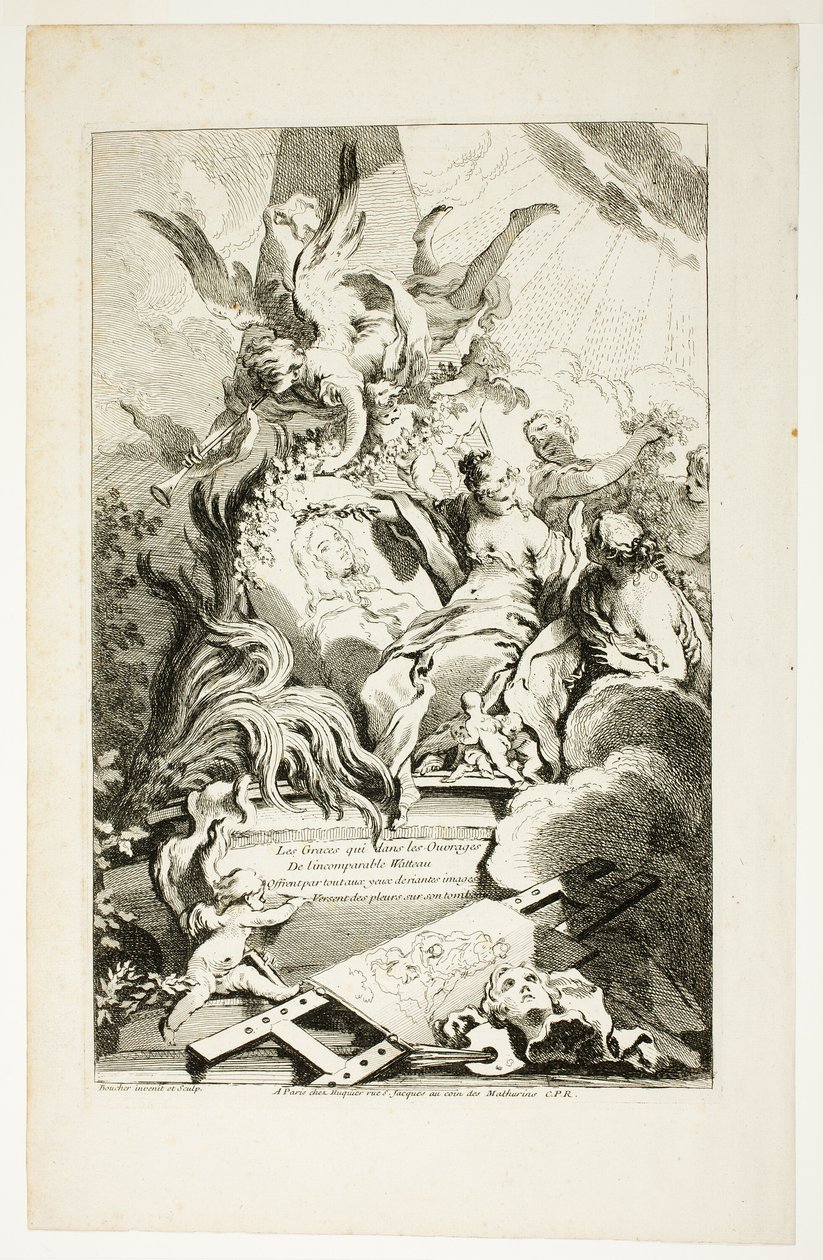 Gracje na nagrobku Watteau autorstwa François Boucher