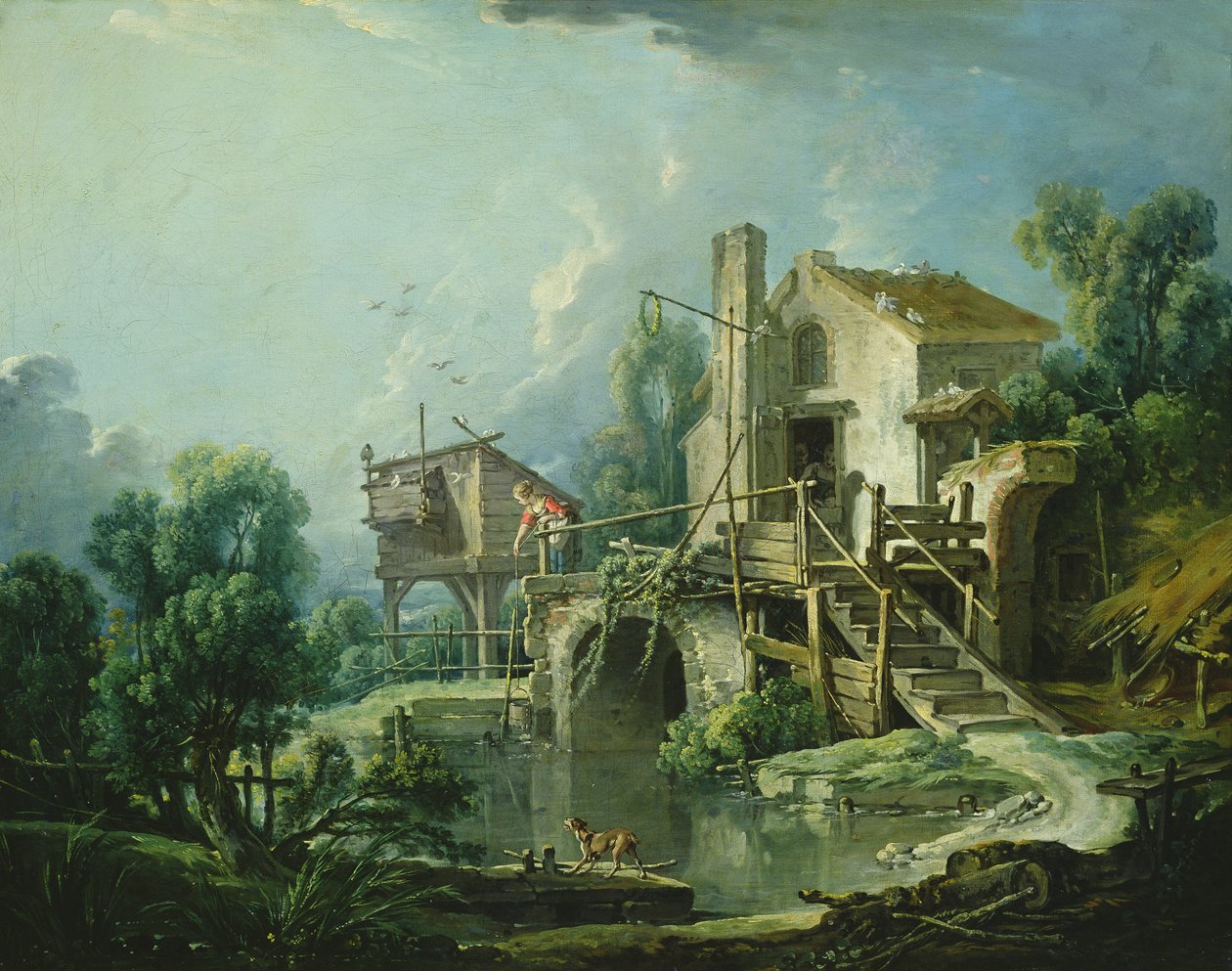 Wiatrak Quiquengrogne w Charenton lub wiatrak Charenton, ok. 1750-60 autorstwa François Boucher