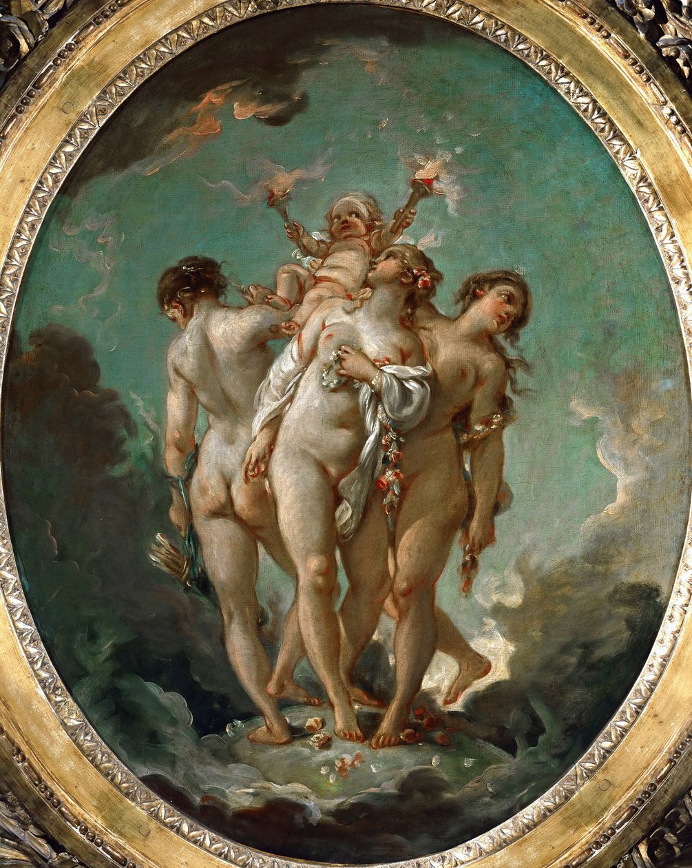Trzy Gracje trzymające Kupidyna autorstwa François Boucher