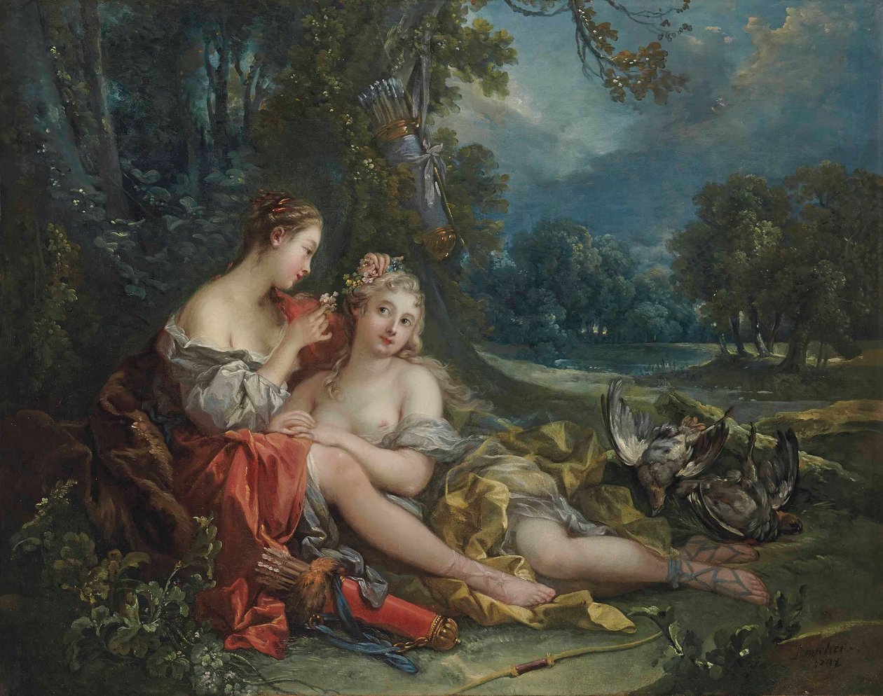 Dwie nimfy Diany odpoczywające po powrocie z polowania autorstwa François Boucher