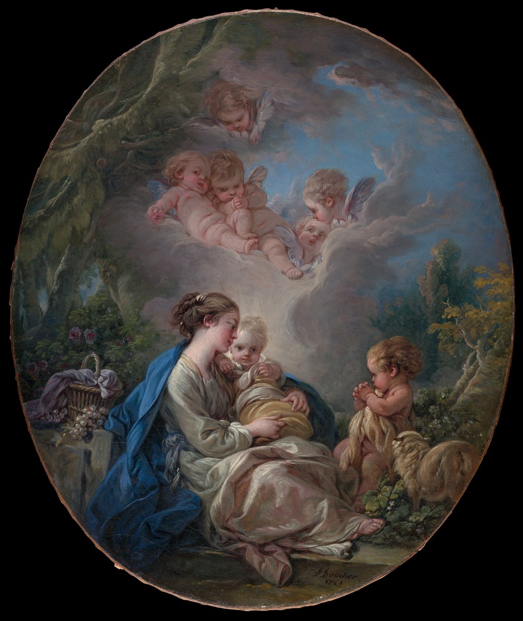 Dziewica z Dzieciątkiem z młodym św. Janem Chrzcicielem i Aniołami, 1765 autorstwa François Boucher