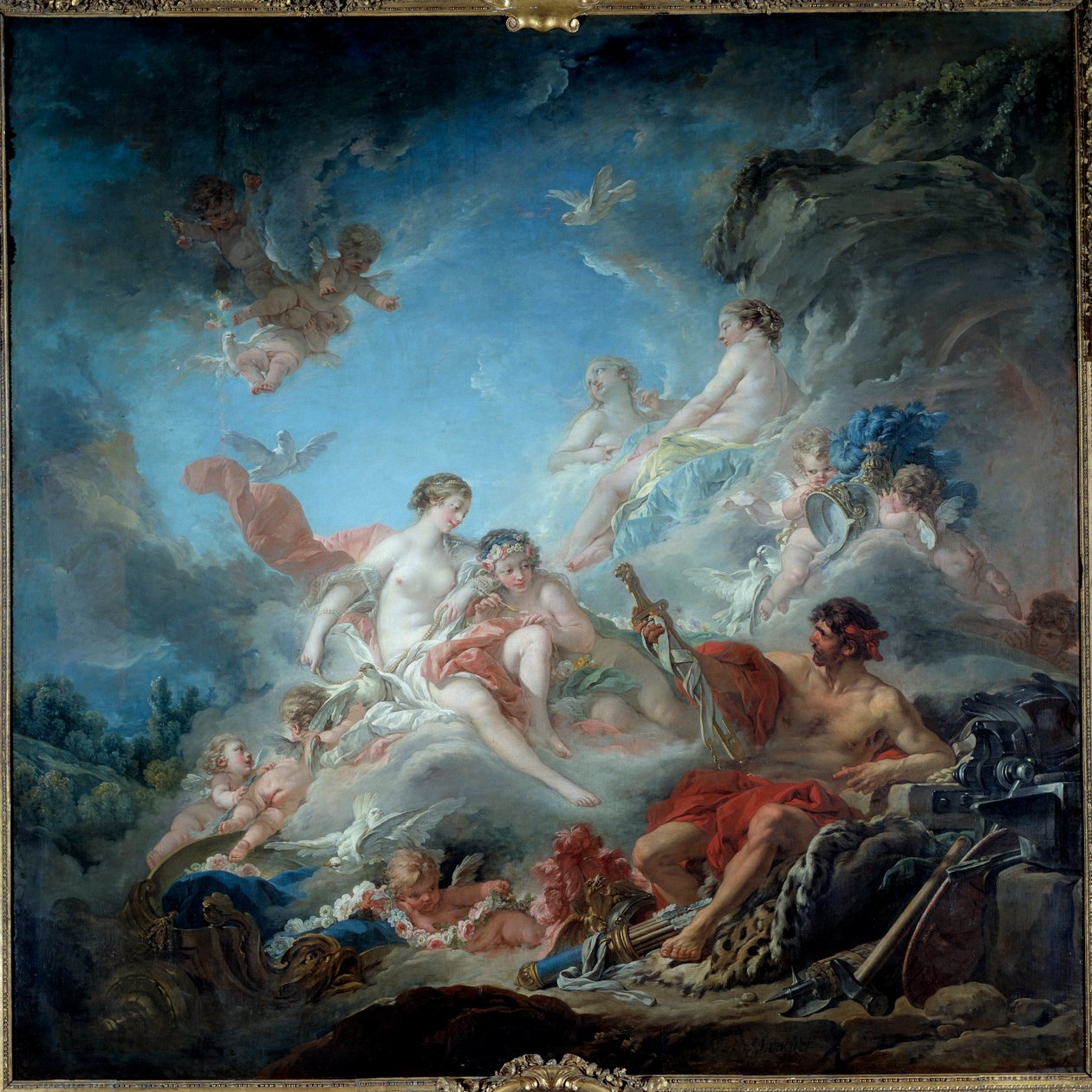 Huta Vulcan lub Vulcan prezentująca broń Wenus dla Enee. Obraz Francois Boucher autorstwa François Boucher