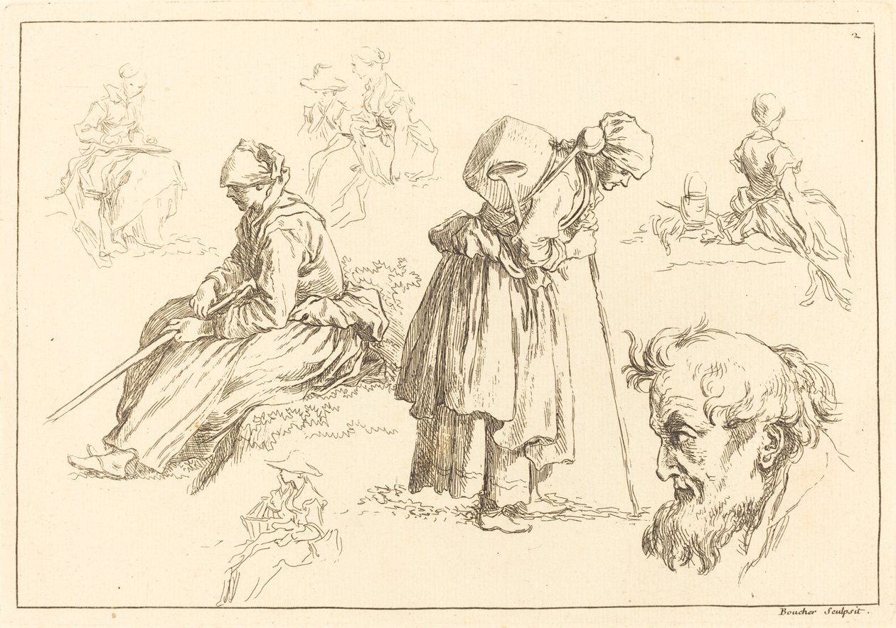 Badania postaci, w tym Kobieta z czajnikiem autorstwa François Boucher after Abraham Bloemaert