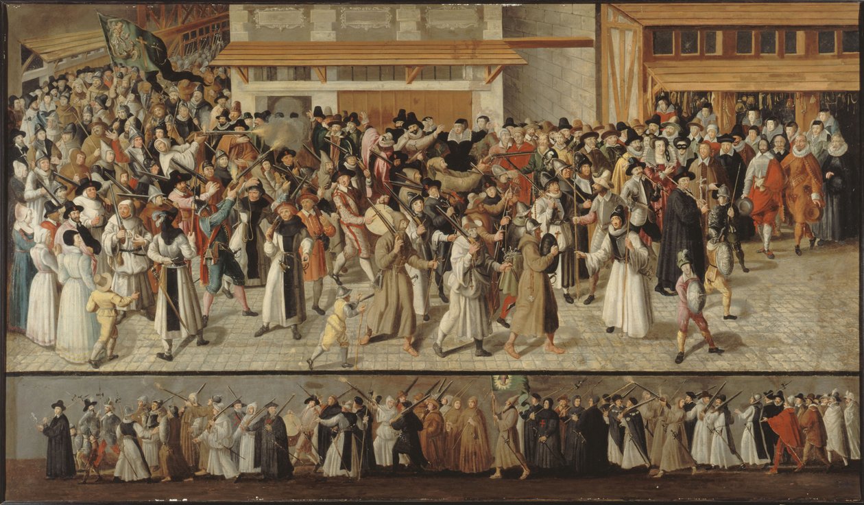 Procesja Ligi Świętej ulicami Paryża, ok. 1590 r. autorstwa François Bunel the Younger