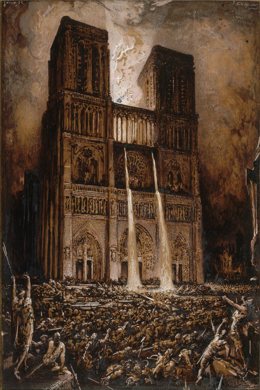Atak na Notre-Dame. Dzwonnik z Notre-Dame autorstwa Victora Hugo, ok. 1877 r. autorstwa François Chifflart