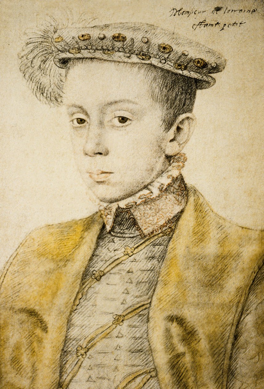 Karol II lub III de Lorraine (1543-1608), ok. 1558 (druk, akwarela, ołówek) autorstwa François Clouet