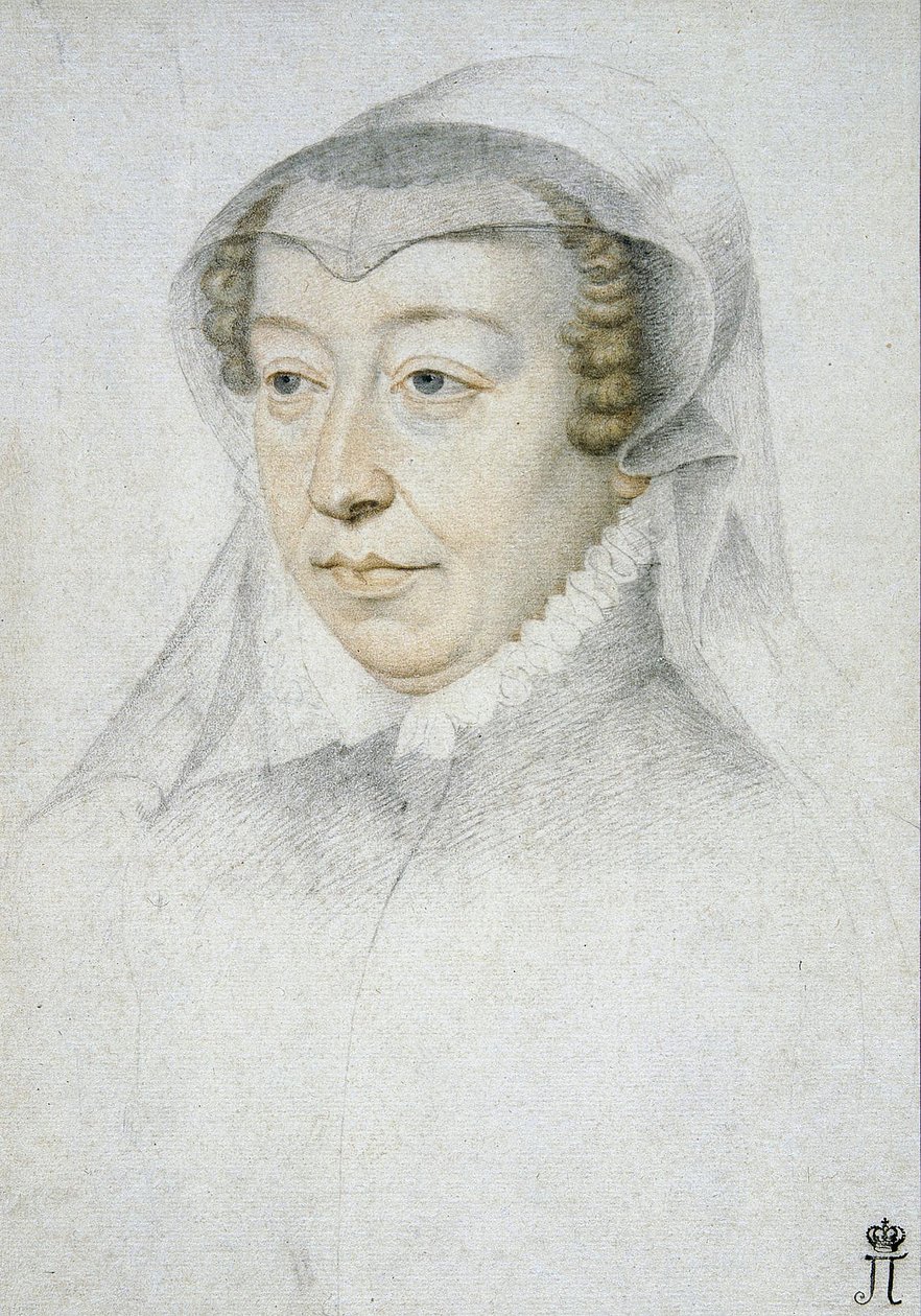 Portret Katarzyny Medycejskiej, ok. 1560-70 (czarna kreda i sangwina na papierze) autorstwa François Clouet