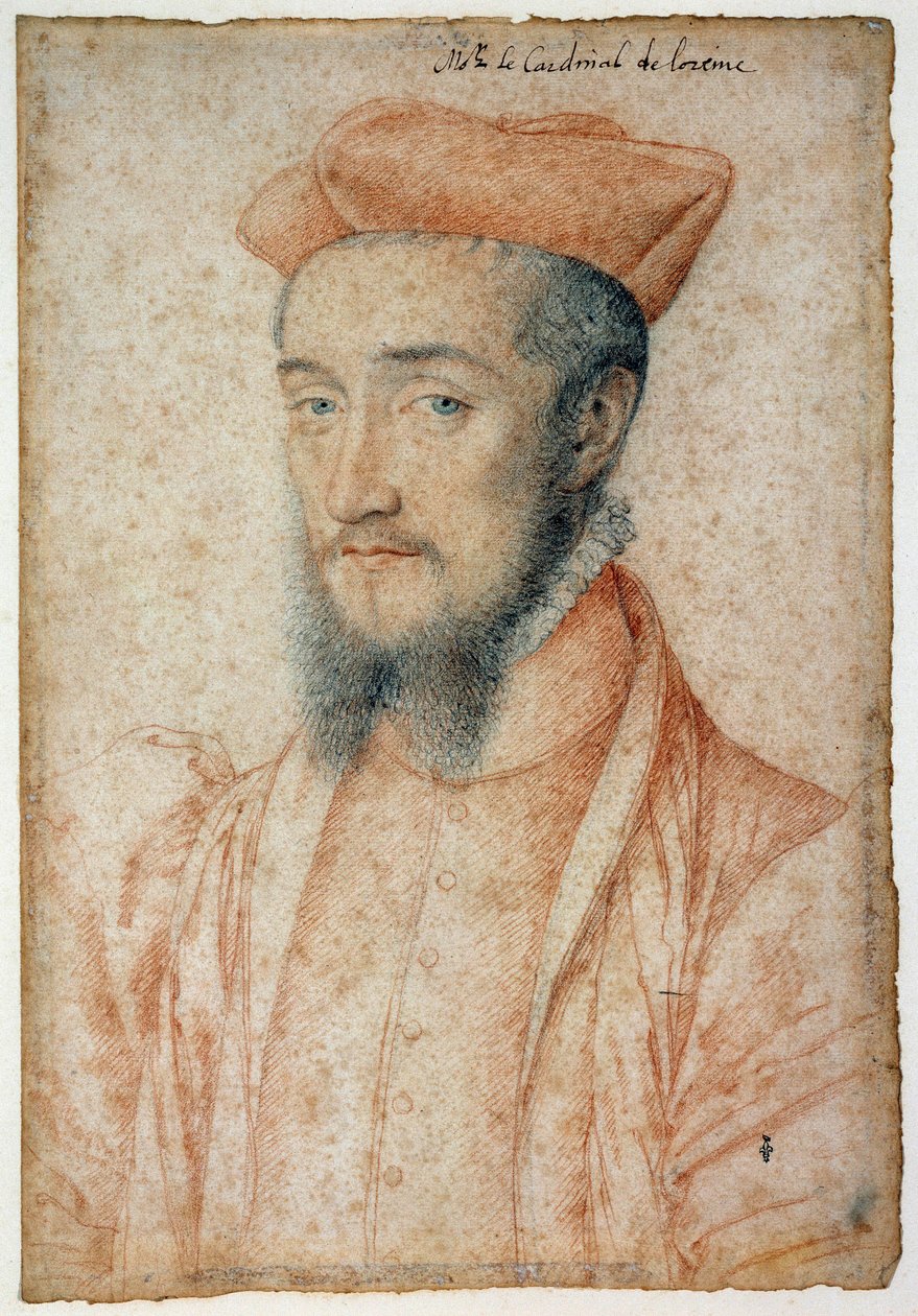 Portret Karola, kardynała Lotaryngii (1525-1574). Rysunek krwi i czarnego kamienia – Clouet Francois (1515-1572) autorstwa François Clouet