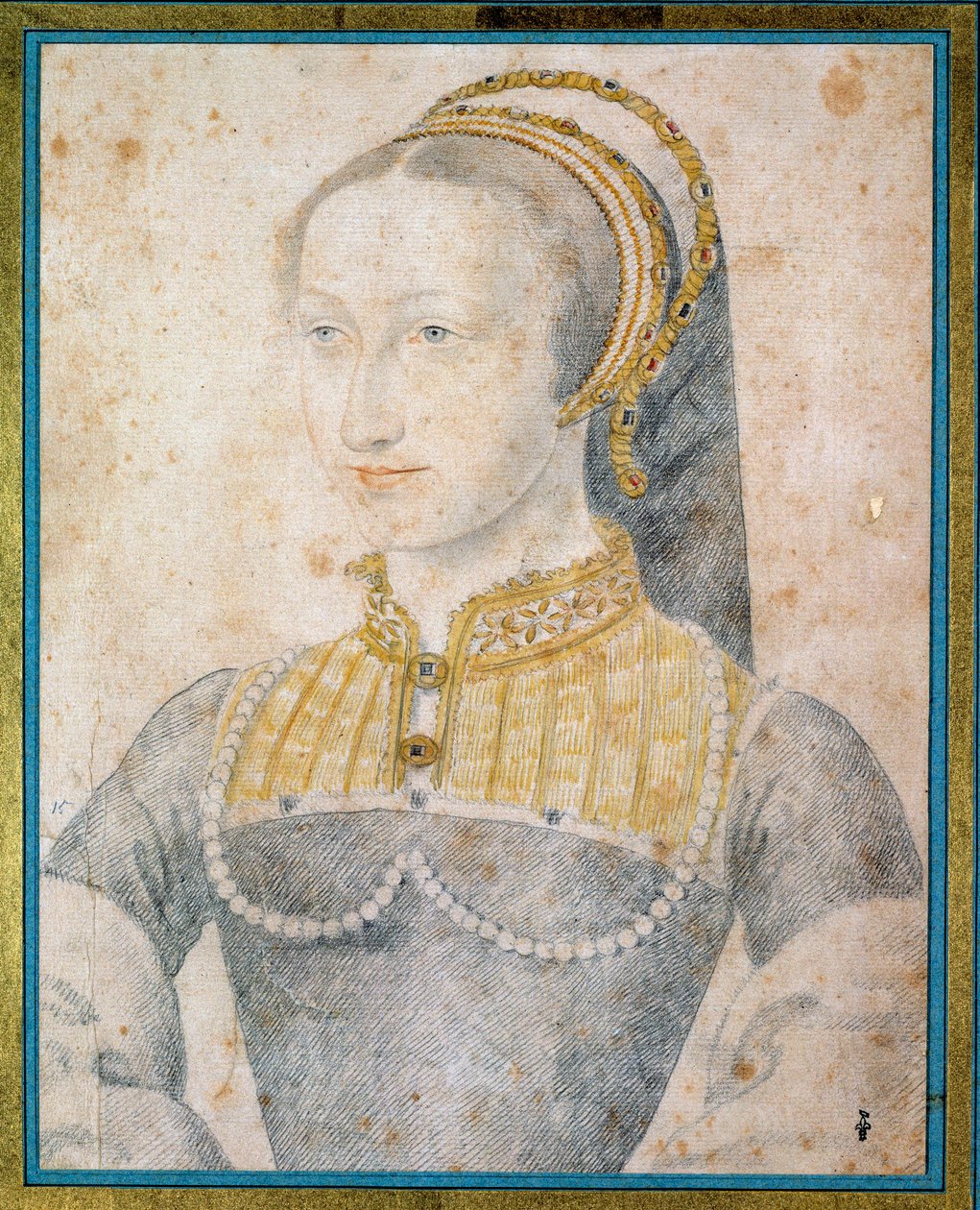 Portret Joanny Albret, królowej Nawarry (1528 - 1572), matki Henryka IV. Rysunek z czarnym kamieniem i krwią Francois Clouet (1515-1572) autorstwa François Clouet