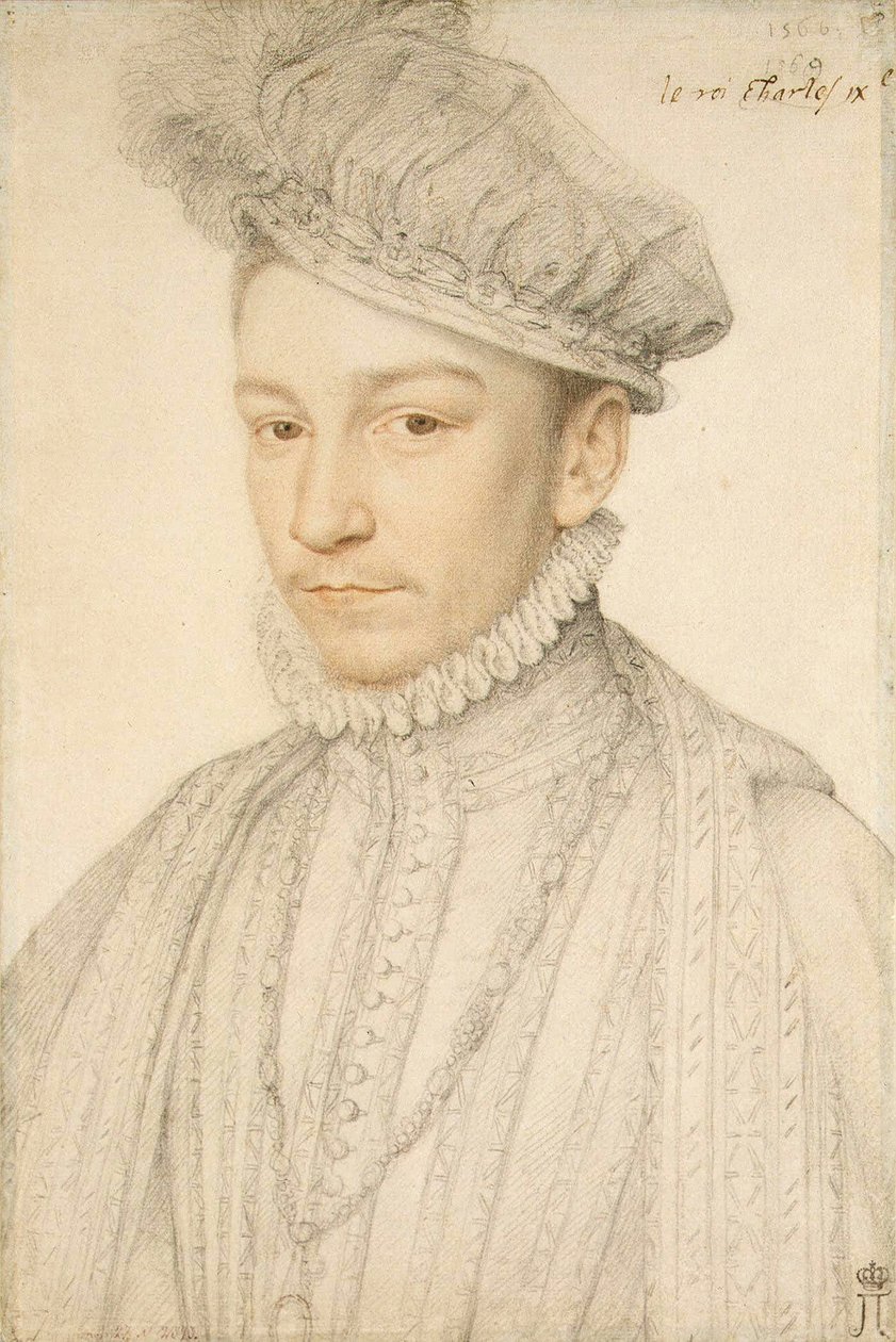 Portret króla Francji Karola IX (1550-1574) par Clouet, Francois (1510-1572). Czarna kreda i sangwina na papierze w formacie 33,5x22,5 autorstwa François Clouet