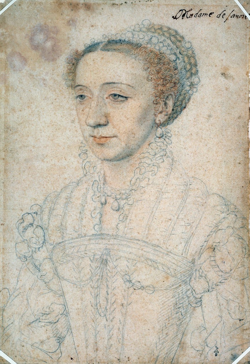 Portret Małgorzaty de France, córki Franciszka I, księżnej Sabaudii (1523-1574). Rysunek z czarnym kamieniem i krwią Francois Clouet (1515-1572) autorstwa François Clouet